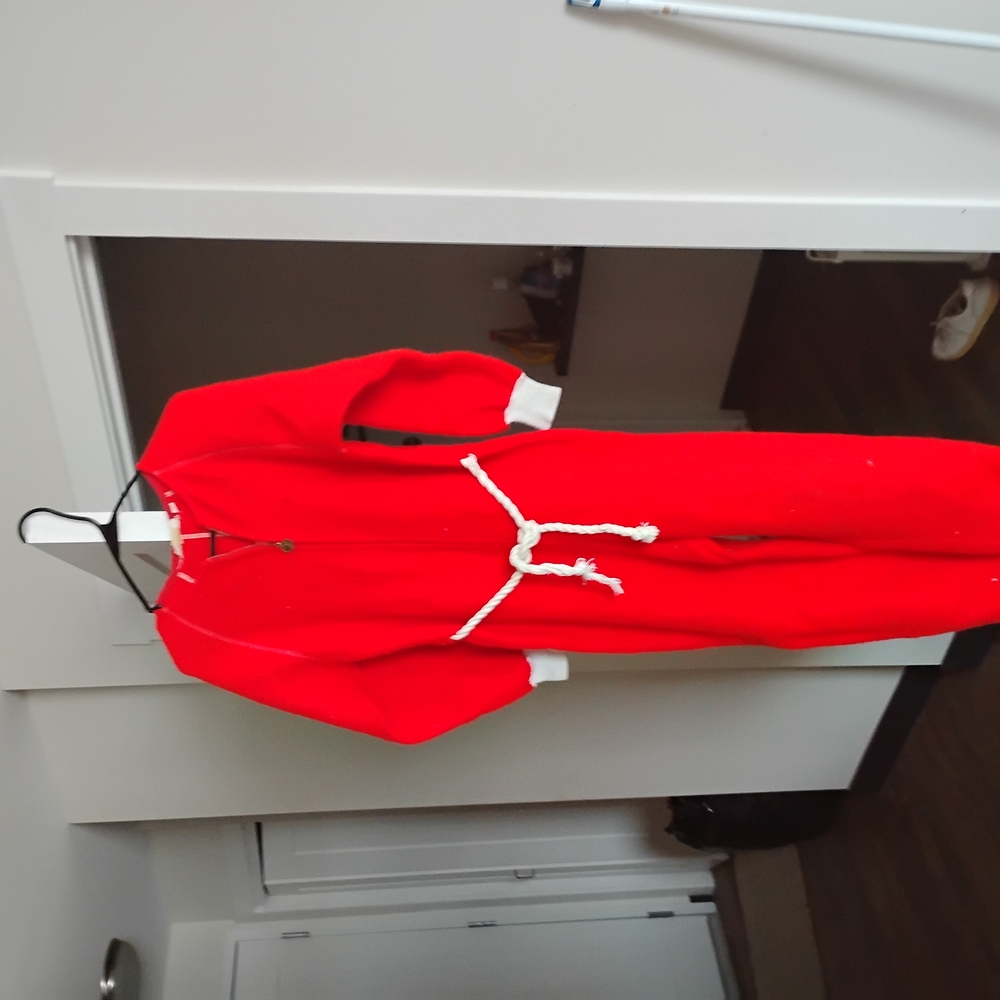 Red Pyjama Jumpsuit with White Belt